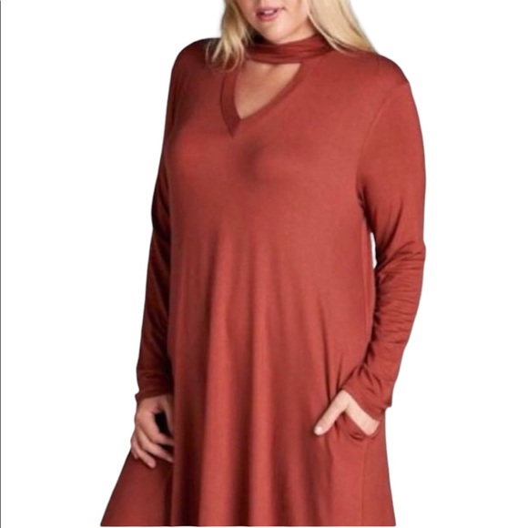 Oddy Long Sleeve Choker Dress Marsala Sz XL - 3X - Picture 3 of 4